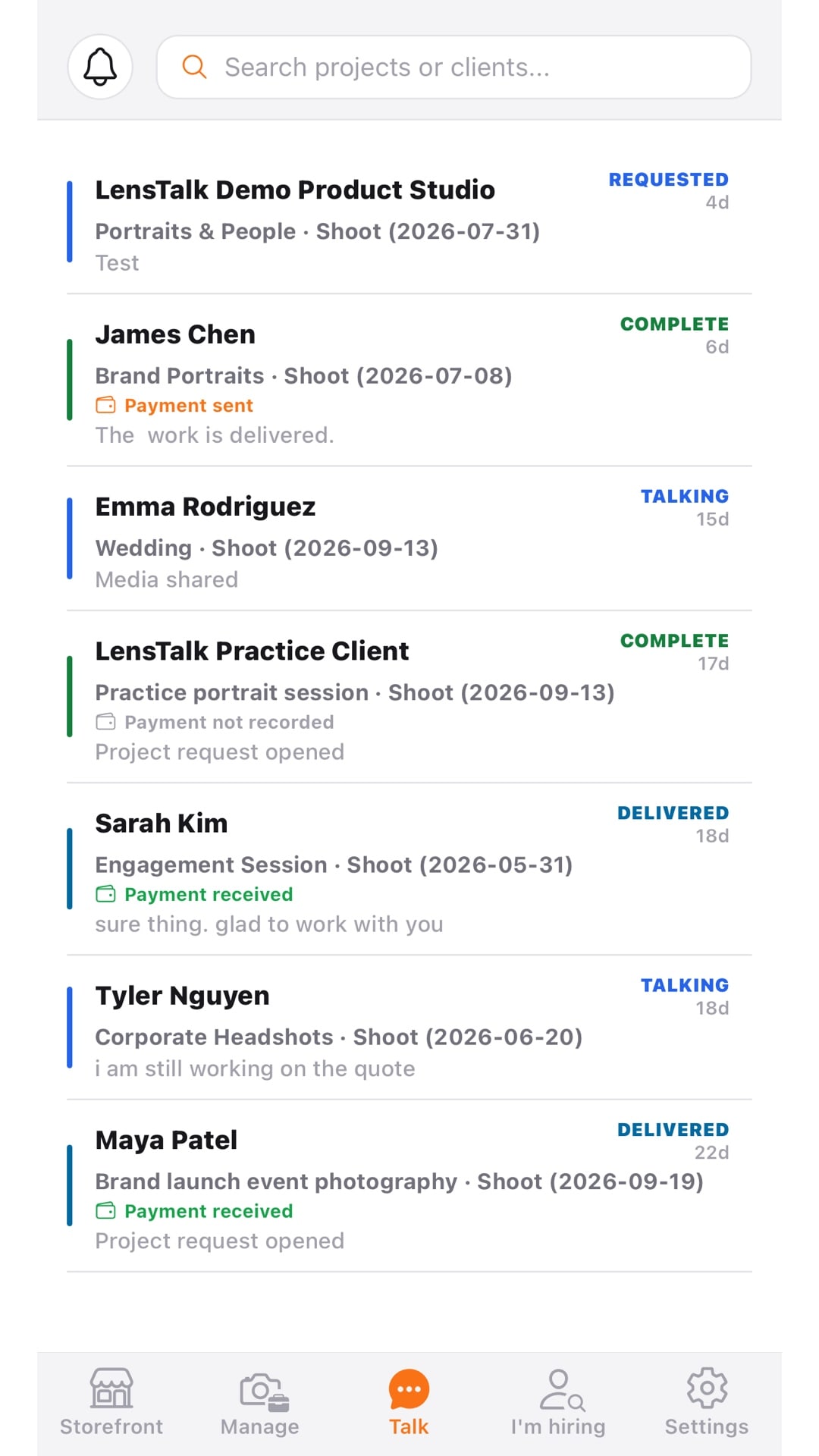 LensTalk Talk: a client conversation with the request details alongside